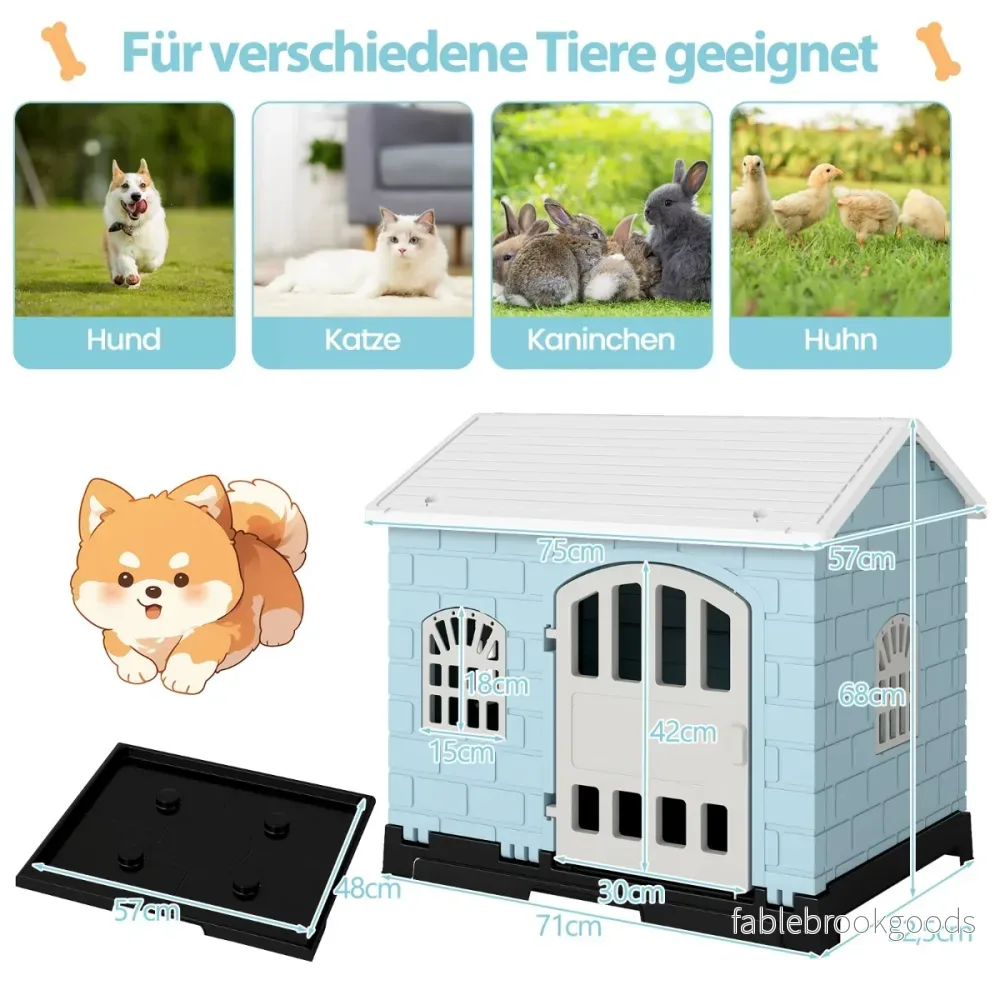 Utomhus – hundkoja med dörr, fönster, uttagbar botten och hundbur – 3 – Blå - Bild 2