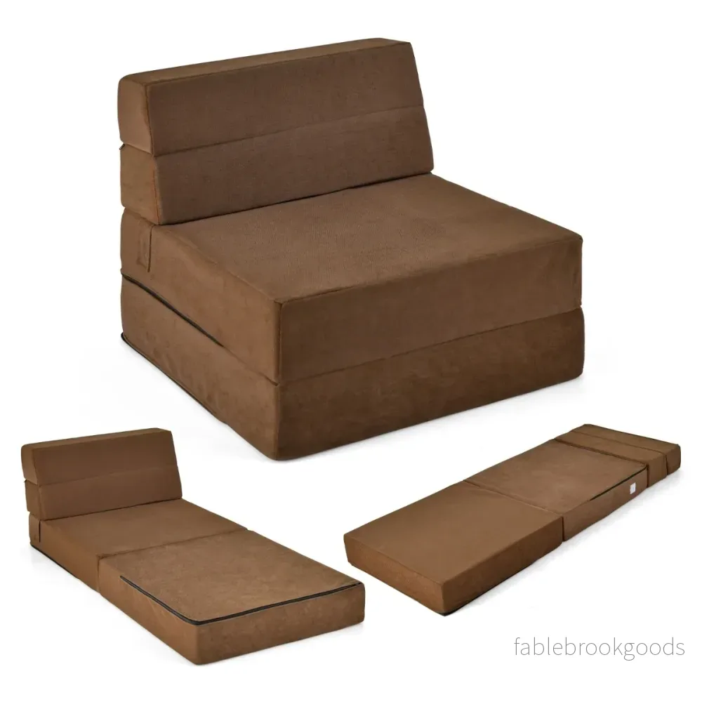 i – hopfällbar bäddsoffa med tvättbart överdrag Extra tjockt skum (15 cm) – 3 1 – Brun