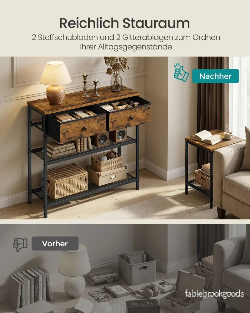 Consoletafel - 76 cm Breed - 2 Stoffen Lades - Smal - Vintage Bruin - Bild 3