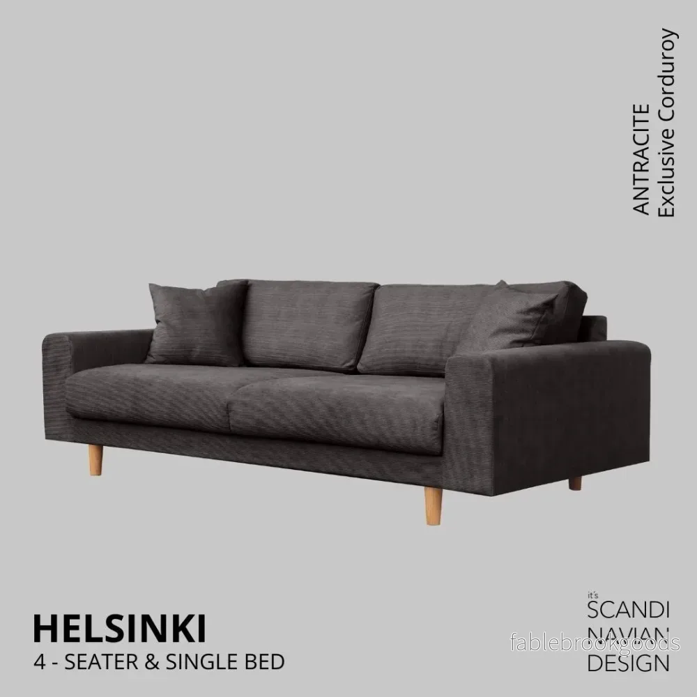Helsinki 4-seater sofa/single bed, Exclusive Corduroy, Antracite, removable & washable - Bild 2