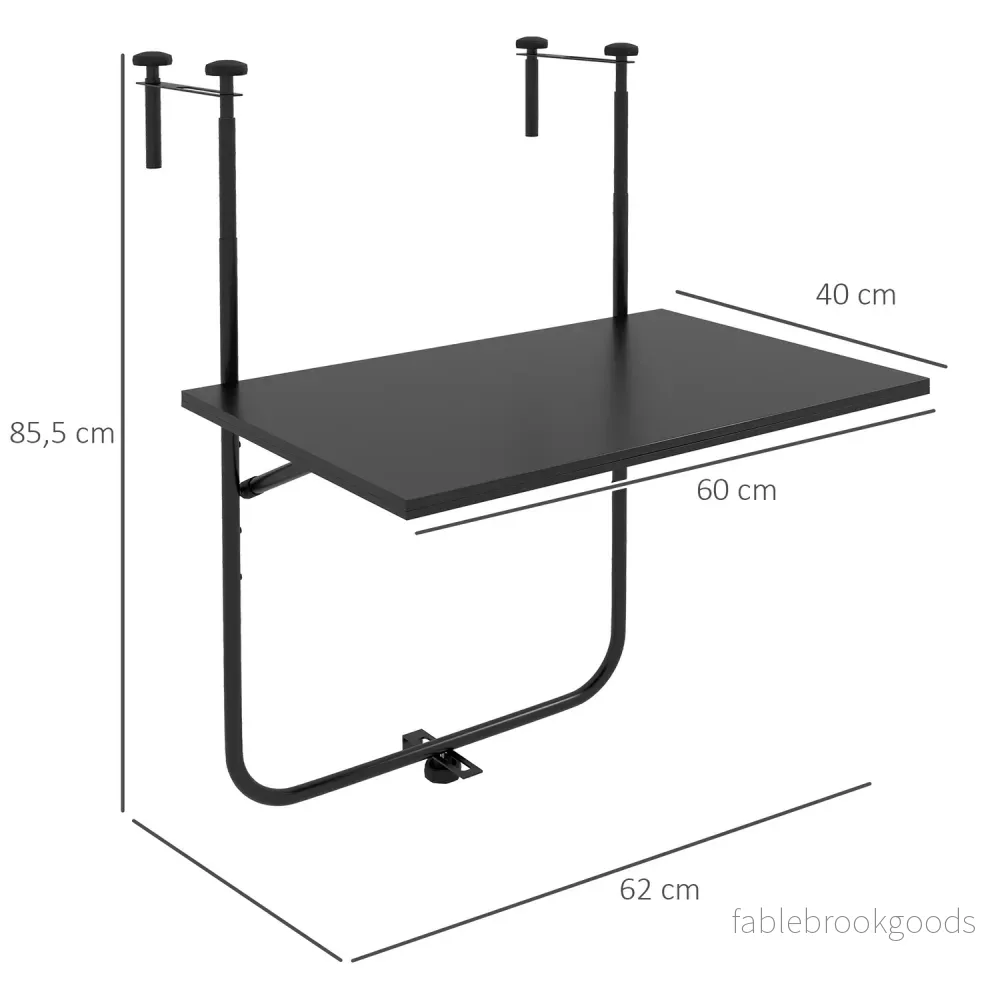 Fällbart balkongbord, 3-vägs ställbart, 62x60cm, svart - Bild 3
