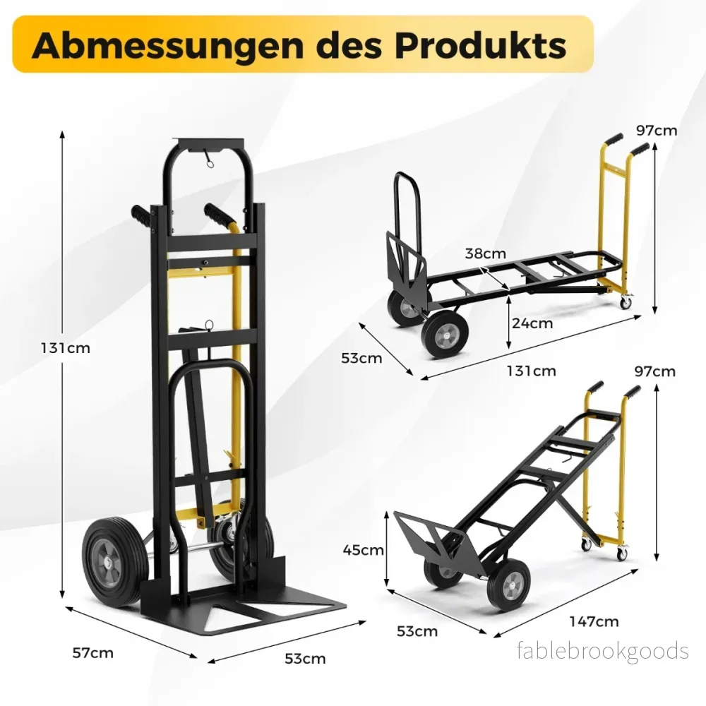 i – säckbil med gummidäck och handvagnstransportvagn bindande rep upp till lastkapacitet – 3 1 4 360 kg / 450 kg – Svart - Bild 2