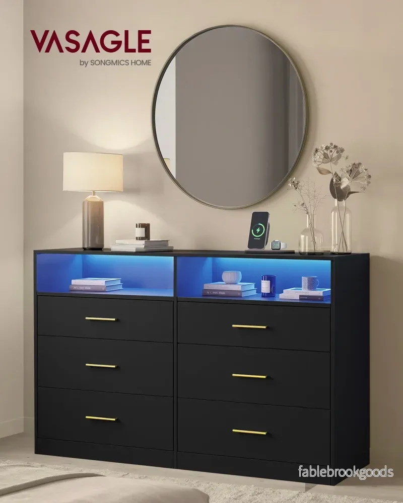 Commode - 40 x 119 x 81,2 cm - met ledverlichting en stekkerdoos - inktzwart - maximaal 75 kg bovenpaneelbelasting - maximaal 10 kg per lade - Bild 2