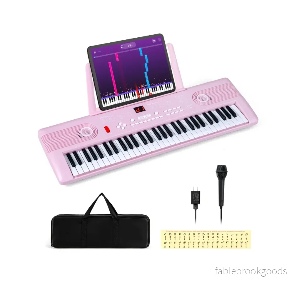 Tangenter – Pianoklavier med stativ och mikrofon bärväska Digitalpiano E – 61 – Rosa