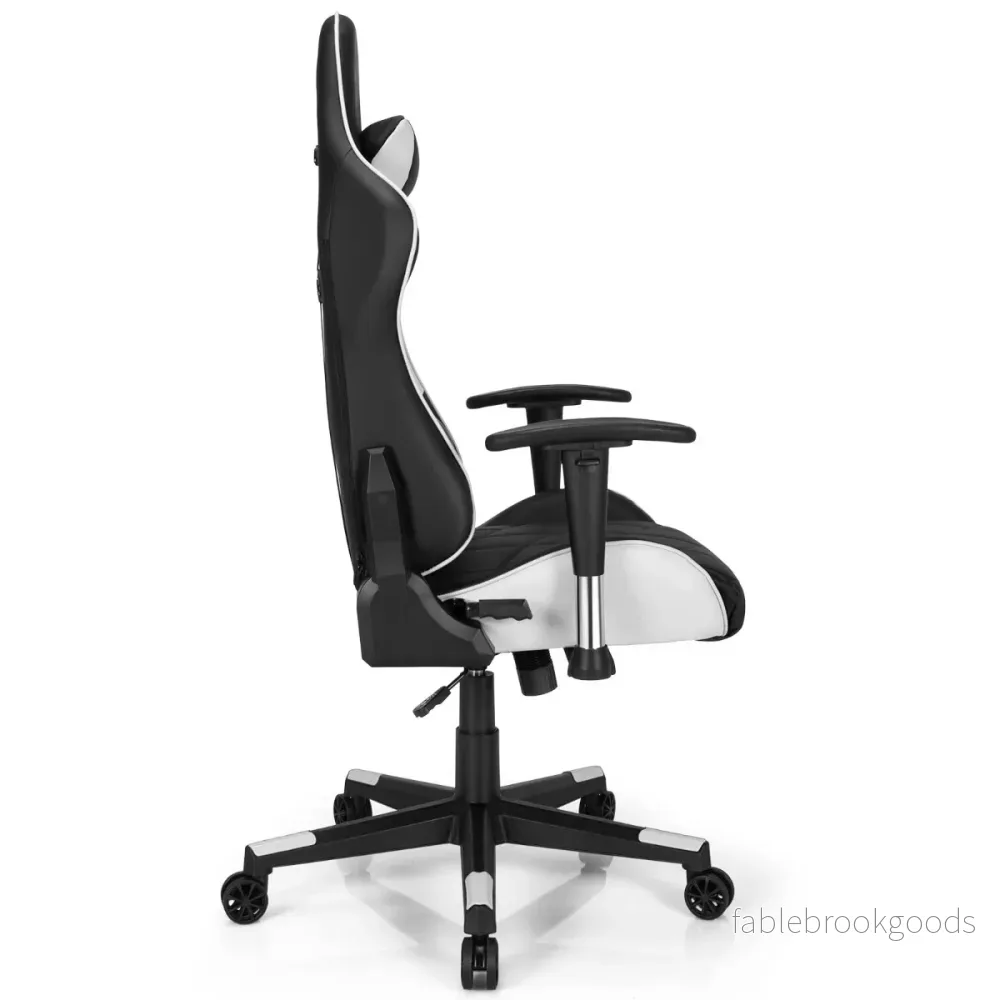 Gamingstol – Racing Style Snurrstol med nackstöd och ländryggskudde 90° 160° Justerbar lutningsvinkel – Vit - Bild 3