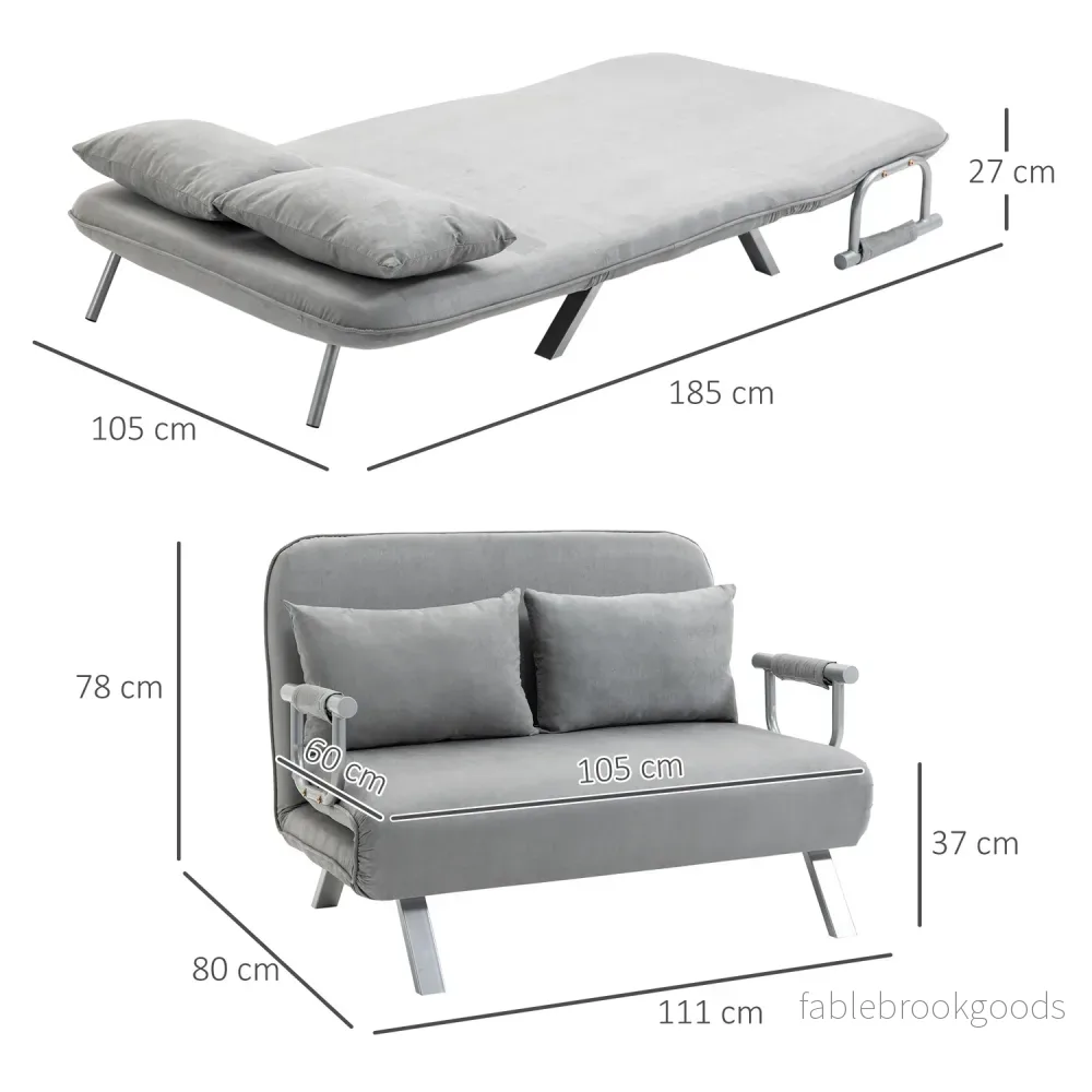 Justerbar ljusgrå tvåsits bäddsoffa med kuddar - Bild 3