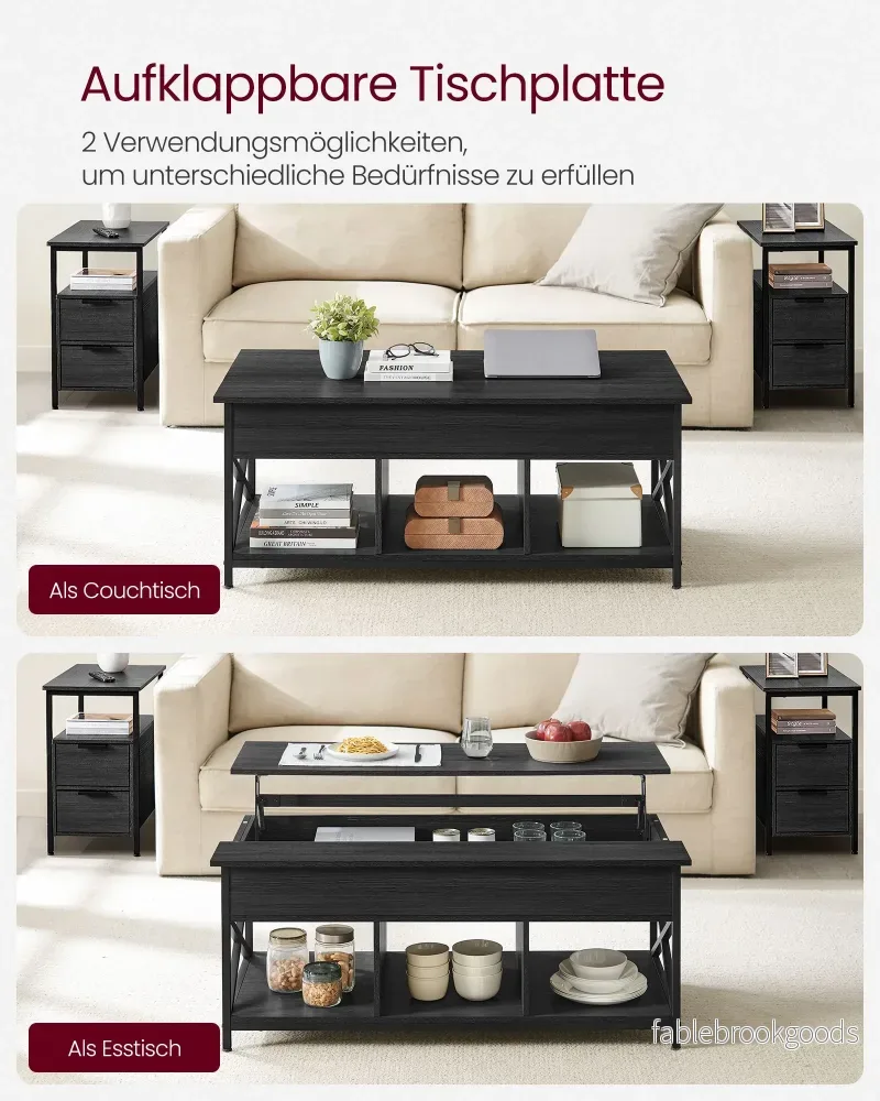 Soffbord – Justerbart i höjdled – Med dolt förvaringsutrymme – Antracitgrå–svart - Bild 3