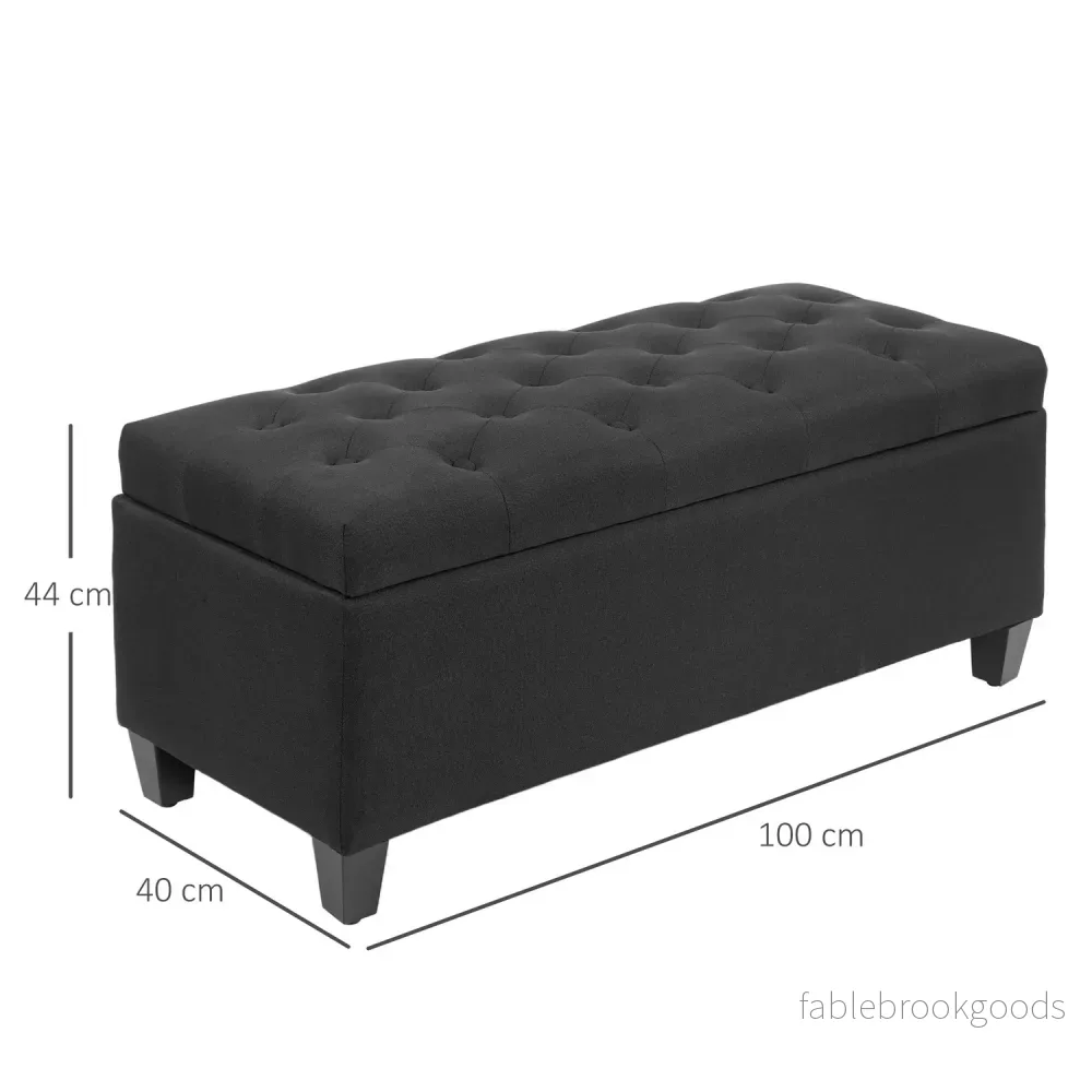 Svart stoppad förvaringsbänk – 100x40x44 cm, linneliknande polyester - Bild 3