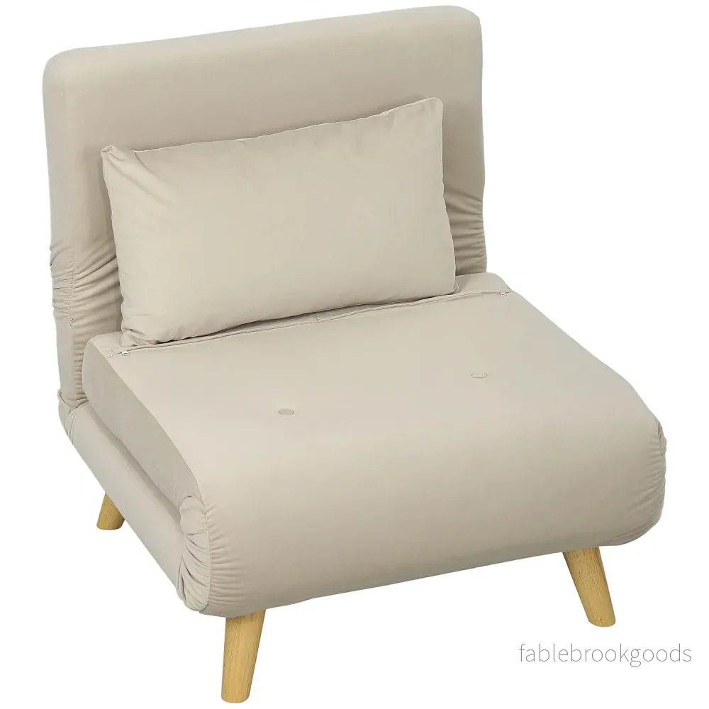 Folding Velvet Look Sleeper Chair med kuddar, Beige