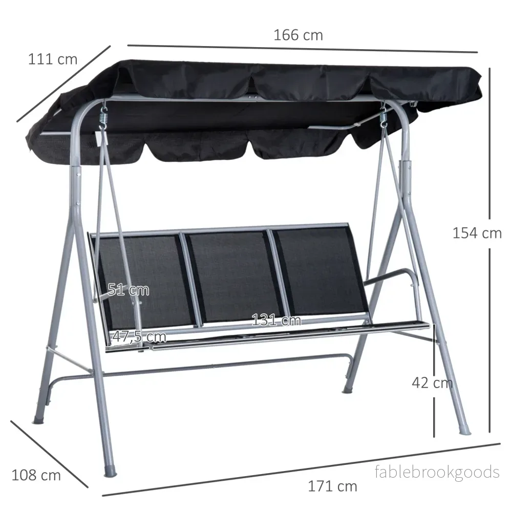 3-sits trädgårdsgunga med tak – metallram, svart/silver - Bild 3