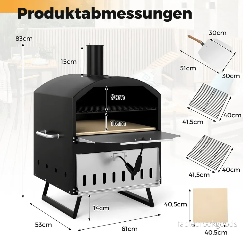 Utomhus – vedeldad pizzaugn lagers pizzatillverkare med fyrkantig sten pizzaspade grillgaller – 40 cm 2 – Svart - Bild 2