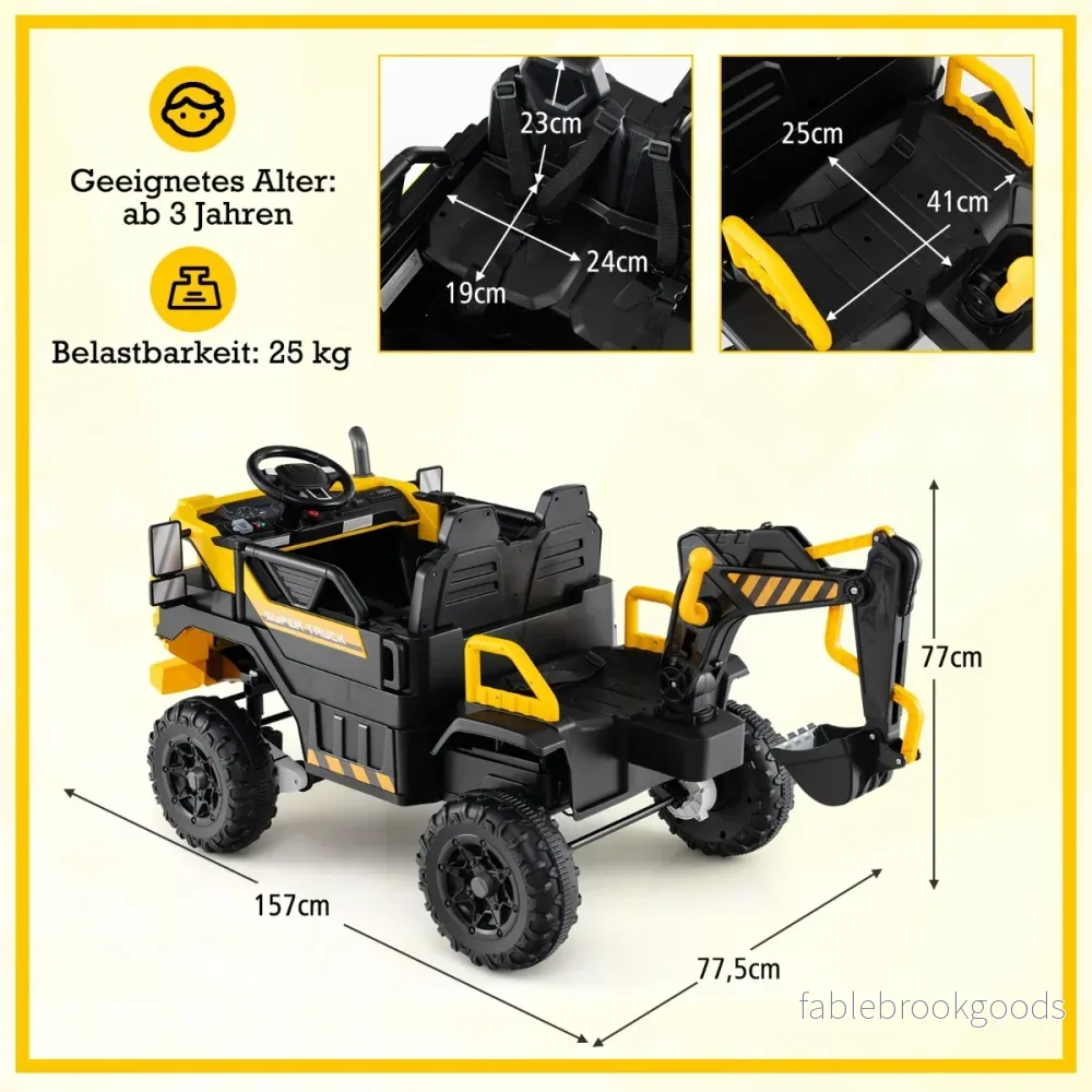 24V – elektrisk grävmaskin för barn med fyrhjulsdrift och fjärrkontroll Byggfordon från år Gult – 3 – Gul - Bild 2