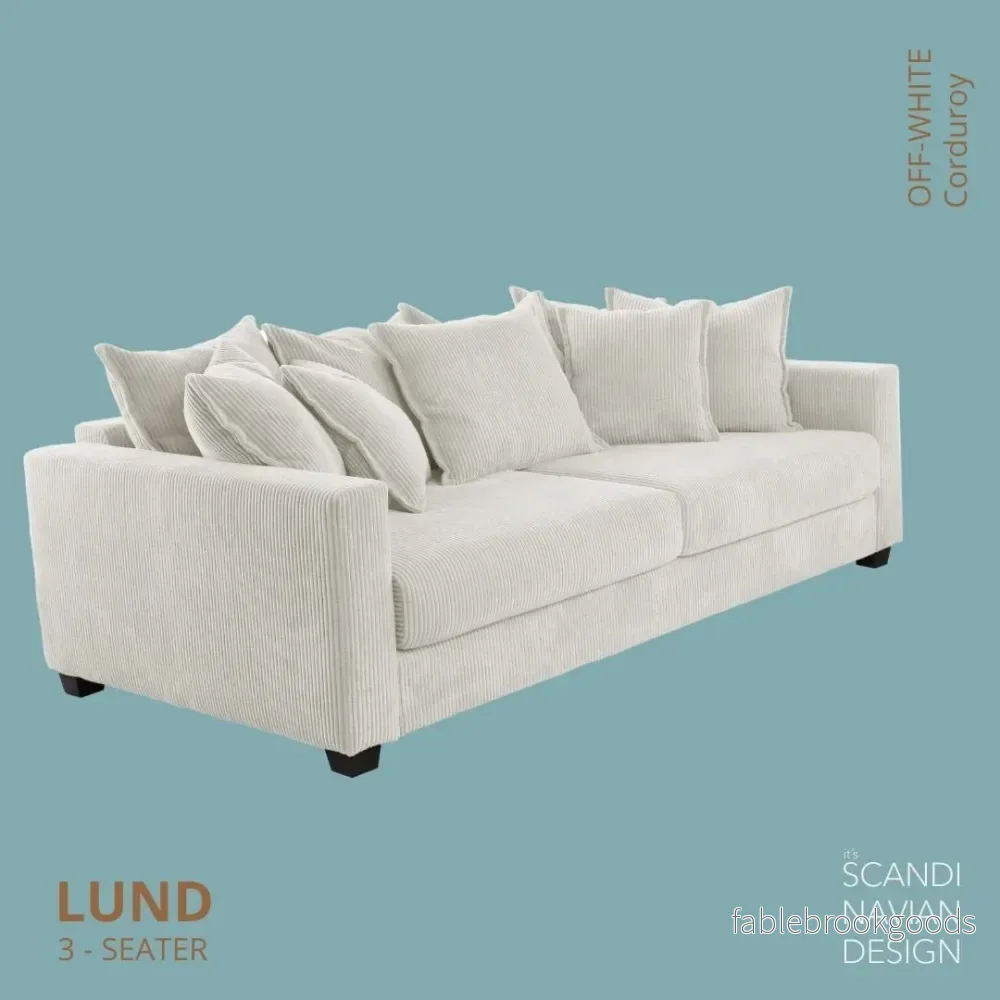 Lund 3-seater Sofa, Off-White Corduroy, removable & washable cover - Bild 3