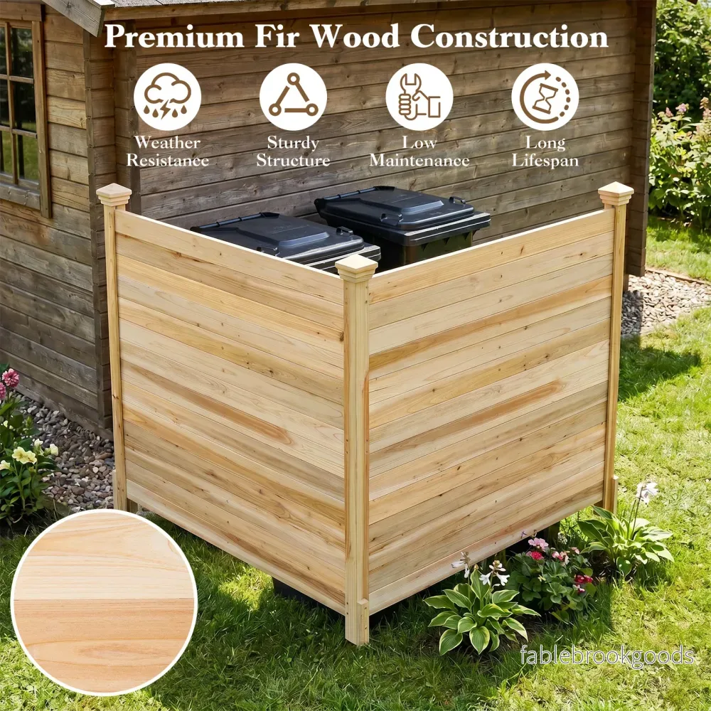 Pack – Tvådelad skyddshäck trädgårdshäck av gran utomhus trähäck med tre stolpar naturfärg – 2 119 x 119 cm – Natur - Bild 3