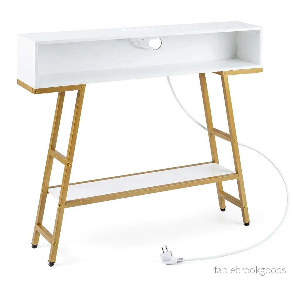 Konsolbord – med LED belysning och laddstation nivåers entrébord Smalt soffbord – 3 – Vit