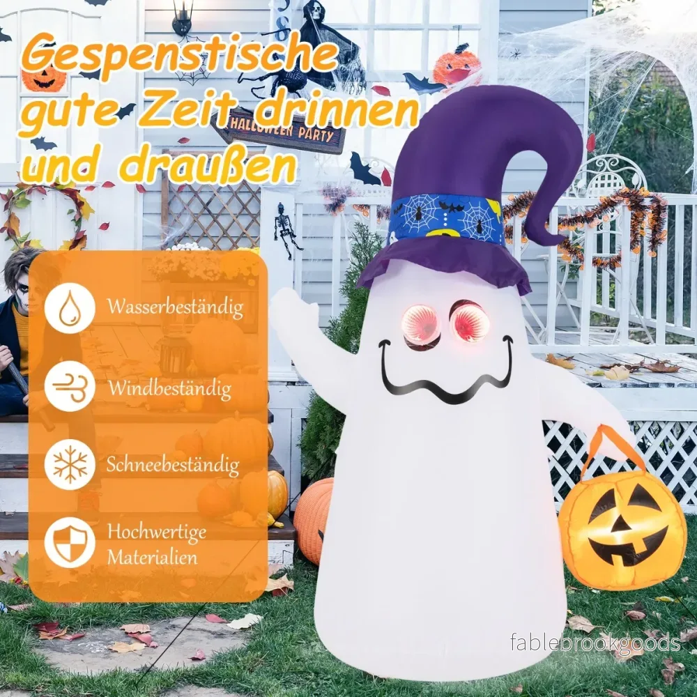 LED uppblåsbar – Halloween spöke med pumpa utomhus skrämmande dekoration – 180 cm – Vit - Bild 3