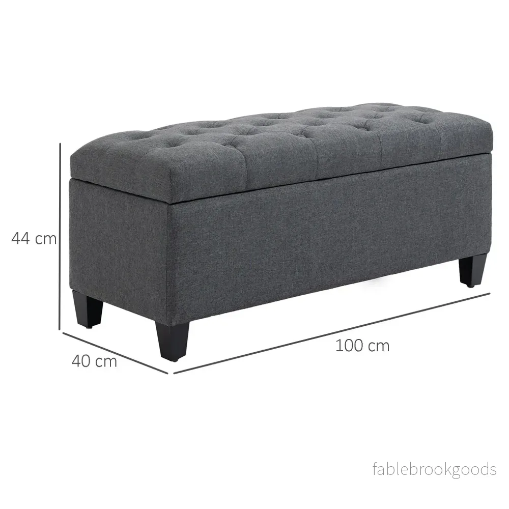 Klädd förvaringsbänk, mörkgrå linne, 100 x 40 x 44 cm - Bild 3