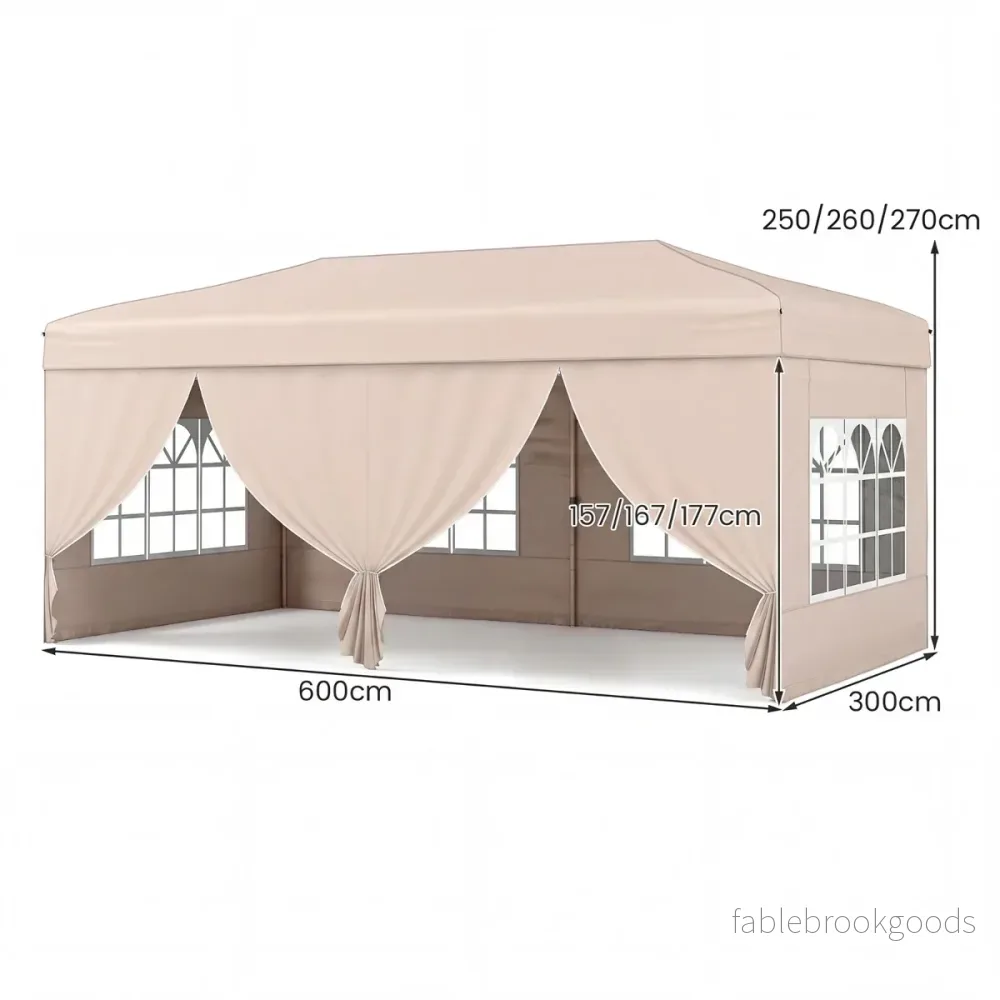 Pop – up paviljong hopfällbar med metallram sex sidoväggar och sandsäckar – 3 x 6 m – Grå - Bild 2