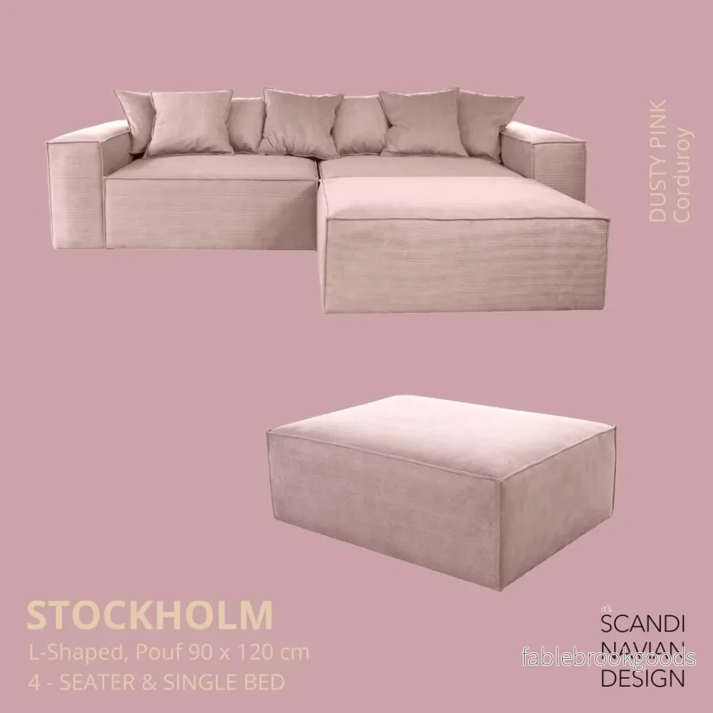 Stockholm L- Shaped sofa/single bed Corduroy Dusty Pink removable & washable cover Stockholm L- Shaped sofa/single bed Corduroy Dusty Pink removable & washable cover