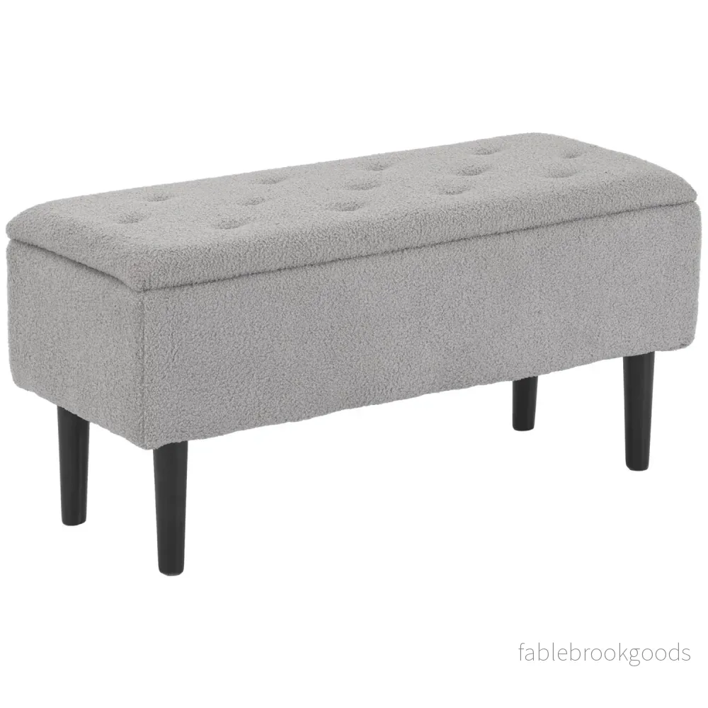 Grå stoppad förvaringsbänk med gångjärnslock, 95 x 38 x 45 cm Grå stoppad förvaringsbänk med gångjärnslock, 95 x 38 x 45 cm