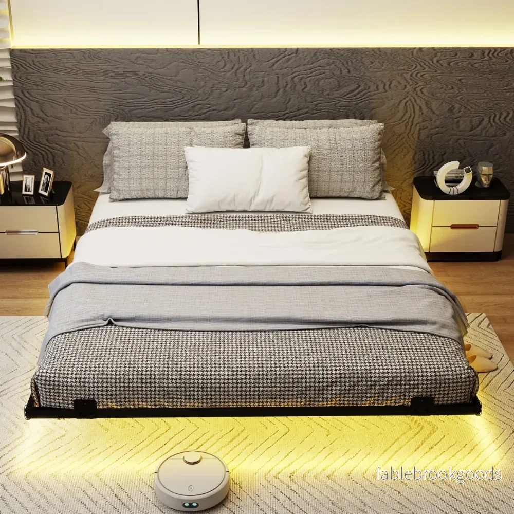 Queen – Size Svängsängsställning mit LED Belysning Modern Sängställning av Metall – 160 x 200 cm – Svart - Bild 3