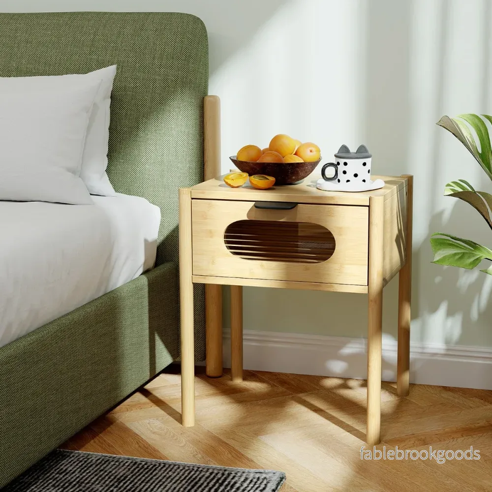 Bambu – Nattduksbord med Låda av Härdat Glas Sidobord – Natur - Bild 3
