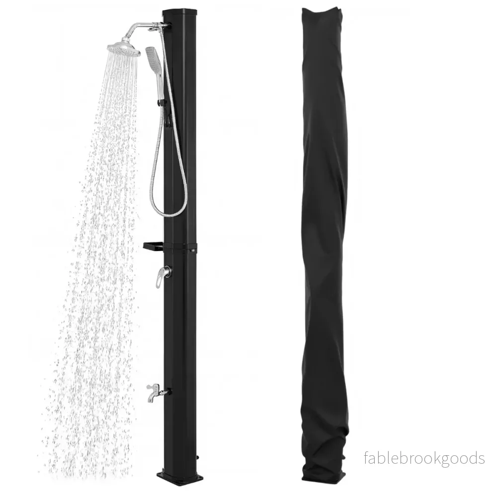 35L – soldusche med handdusch inklusive täckhölja, trädgårdsdusche hylla, pooldusche – Svart