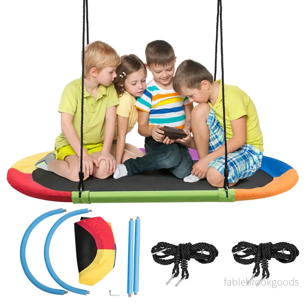 Oval – bo gungplatta med höjdjusterbart rep för inomhus och utomhus färgglada – 100-180 cm 150 x 80 cm – Färgglad - Bild 2