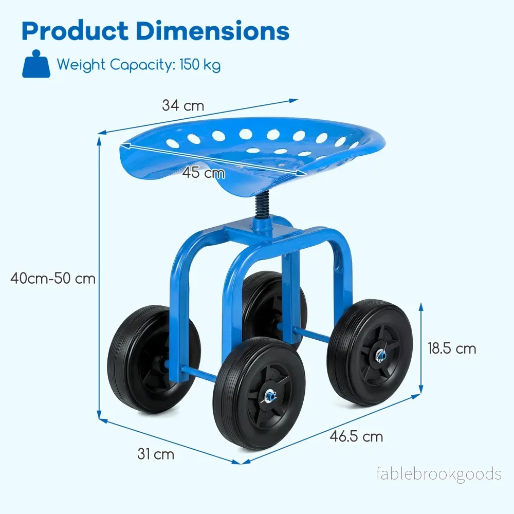 Trädgårdsvagn – på hjul Rullande arbetssäte med 360° vridbart och justerbar höjd – Blå - Bild 2