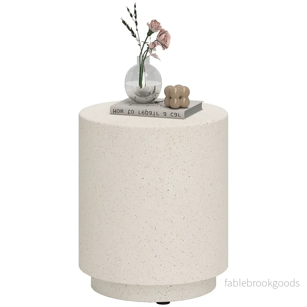 Creme White Stone-Look Soffbord, Ø37 x 43 cm