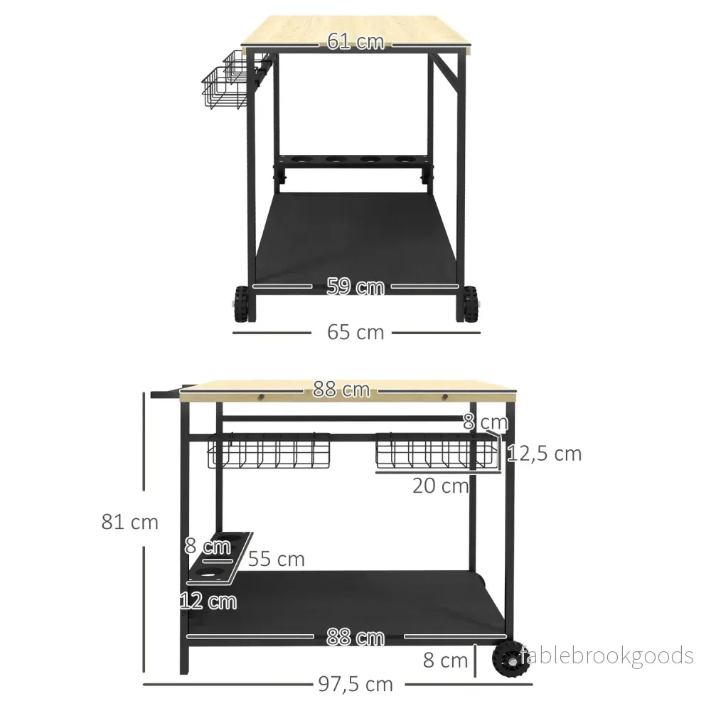 Trädgårdsvagn för utomhusbruk – 2 våningar, granved, förvaringskorg - Bild 3