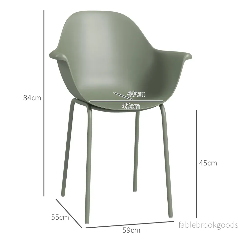 Trädgårdsstolar för utomhusbruk, set om 4, gröna, plast/metall, 120 kg kapacitet - Bild 3