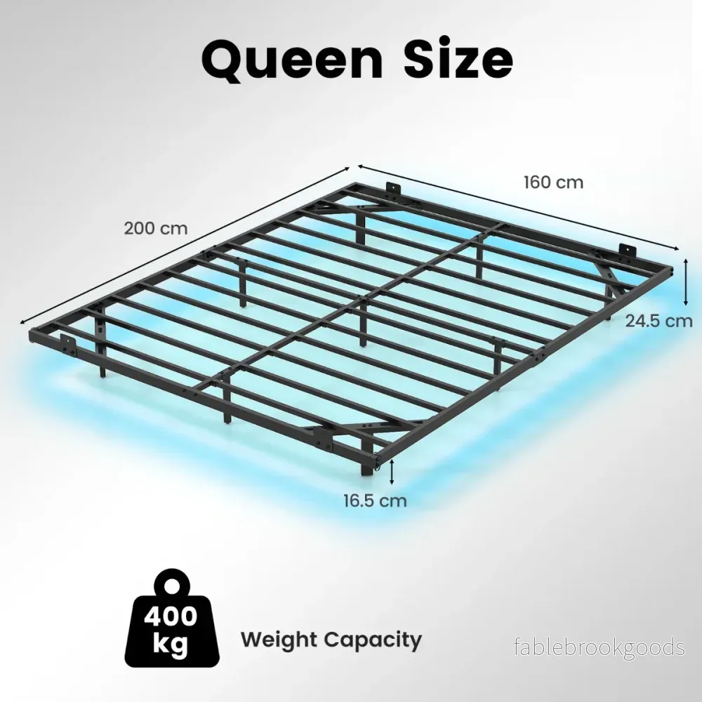 Queen – Size Svängsängsställning mit LED Belysning Modern Sängställning av Metall – 160 x 200 cm – Svart - Bild 2