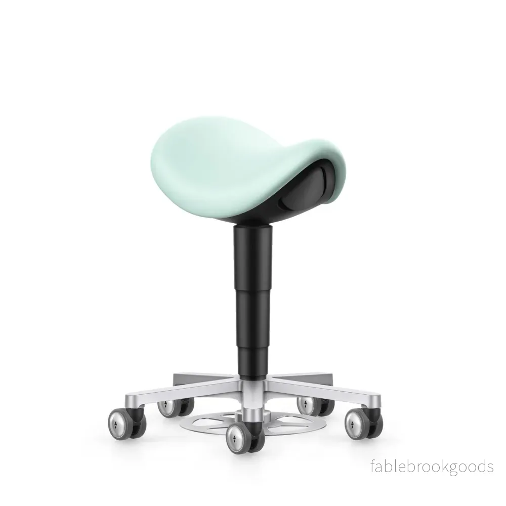 Stool laboratorium/medicinsk sadelstol – med fotreglage, mintgrönt konstläder - Bild 3
