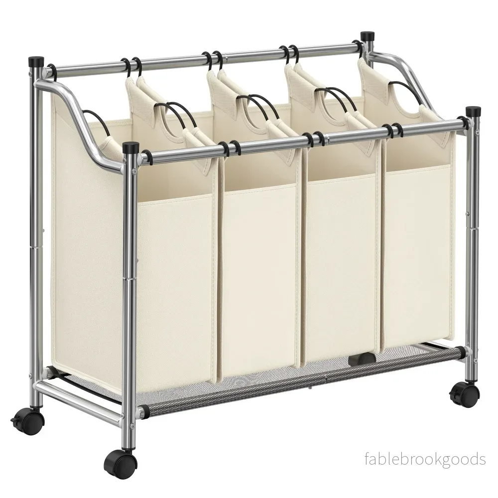 Tvättkorg på hjul – 4 avtagbara fickor – Beige - Bild 2