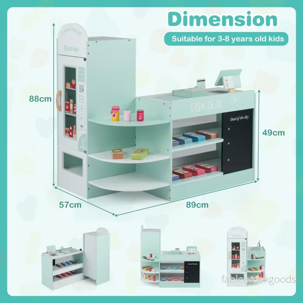 Barn – Supermarket Spelset med Kassa och POS Maskin Säljautomat Tavel Mintgrön – Grön - Bild 2