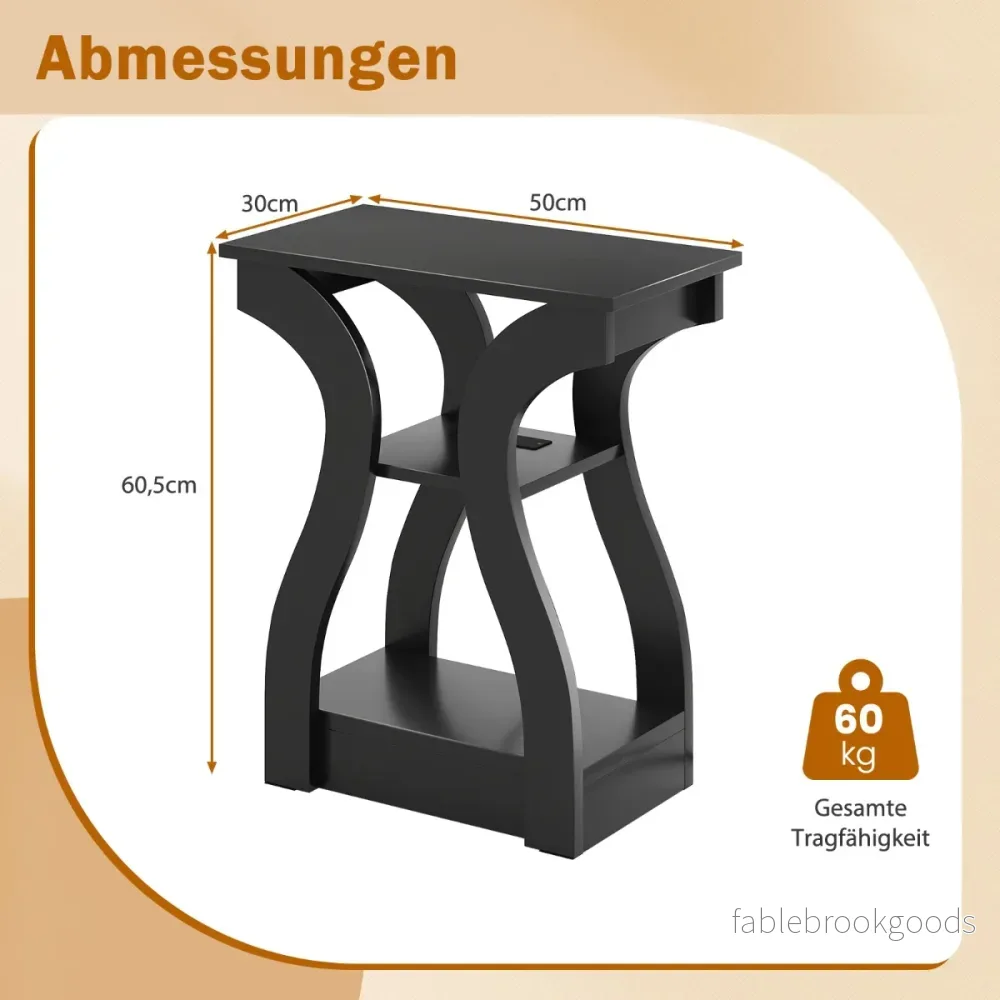 pack – sidobord med laddningsstation våningars soffbord Nattduksbord USB anslutningar – 2 3 – Svart - Bild 2