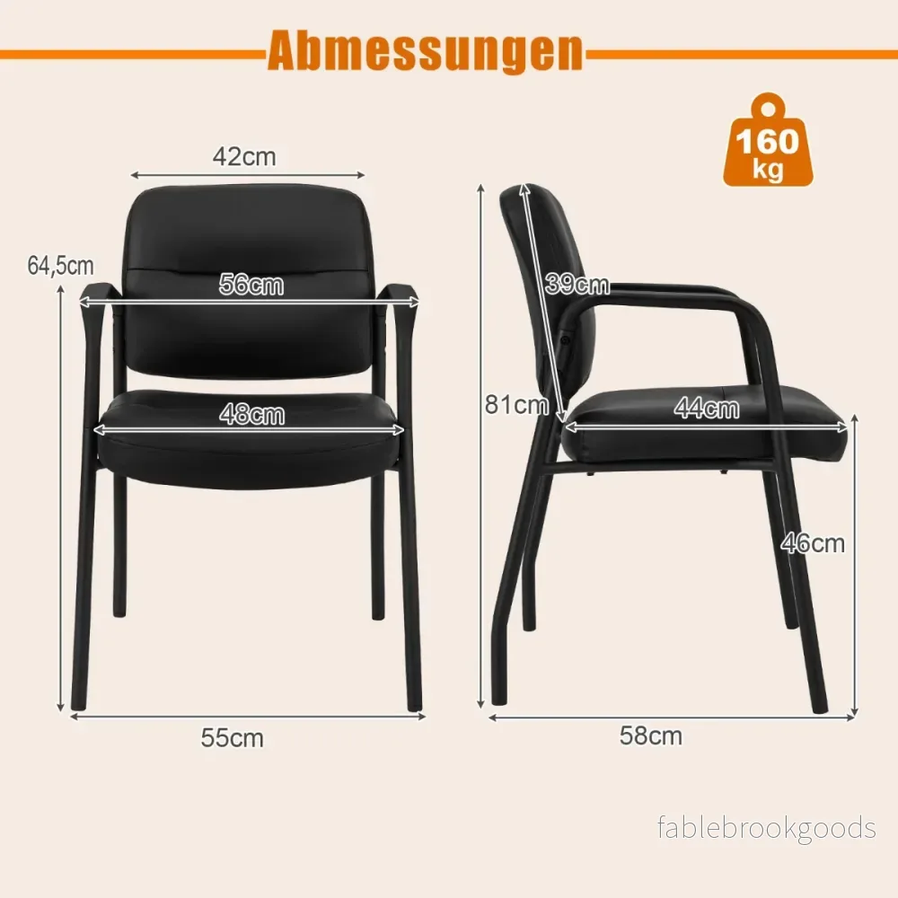 Konferensstolar – Set med vadderade besöksstolar armstöd och metallram – 2 58 x 56 x 81 cm – Svart - Bild 2
