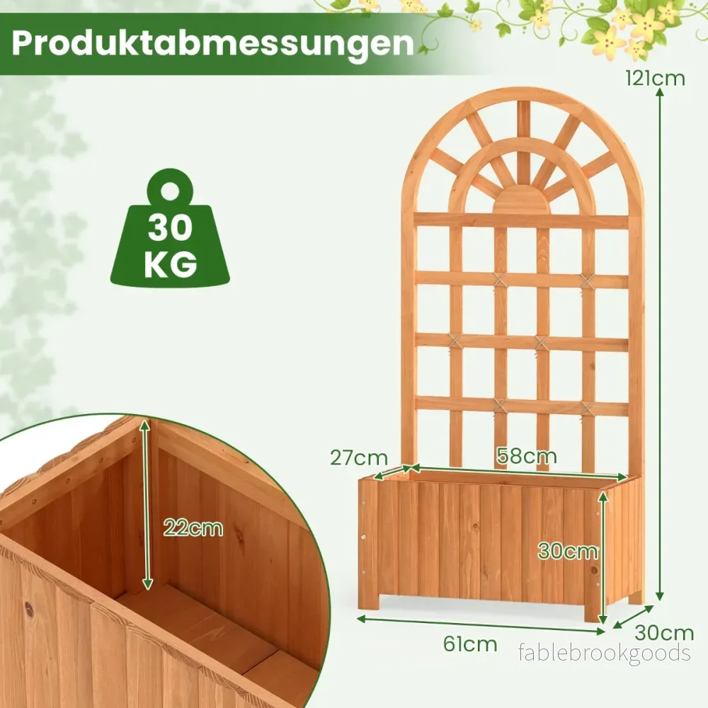 Blomlåda – med klättergaller och spaljé dränering, planteringslåda för klätterväxter – Brun - Bild 2