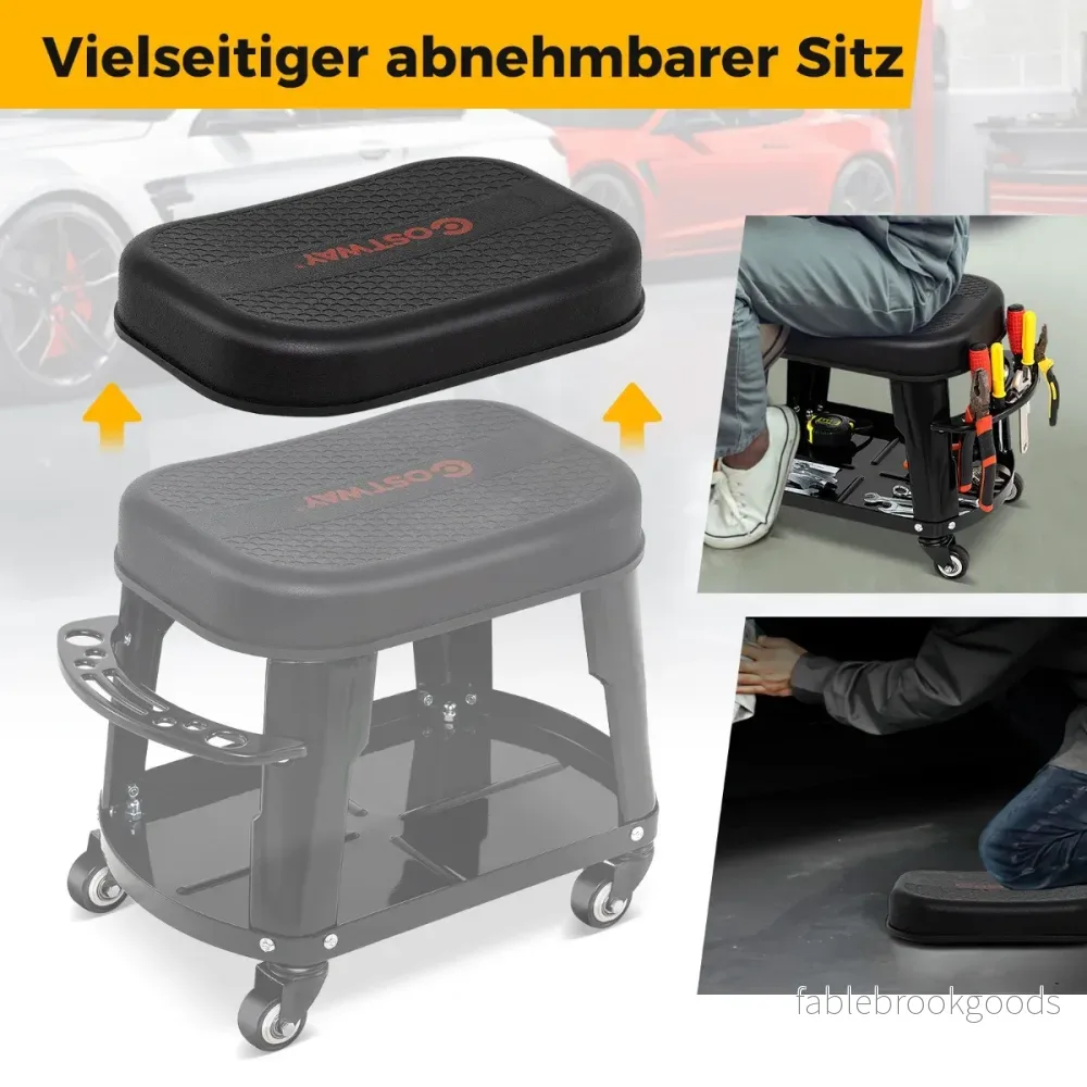 Verkstadspall – Verkstadsstol med verktygsbricka och verktygshållare – Svart - Bild 3
