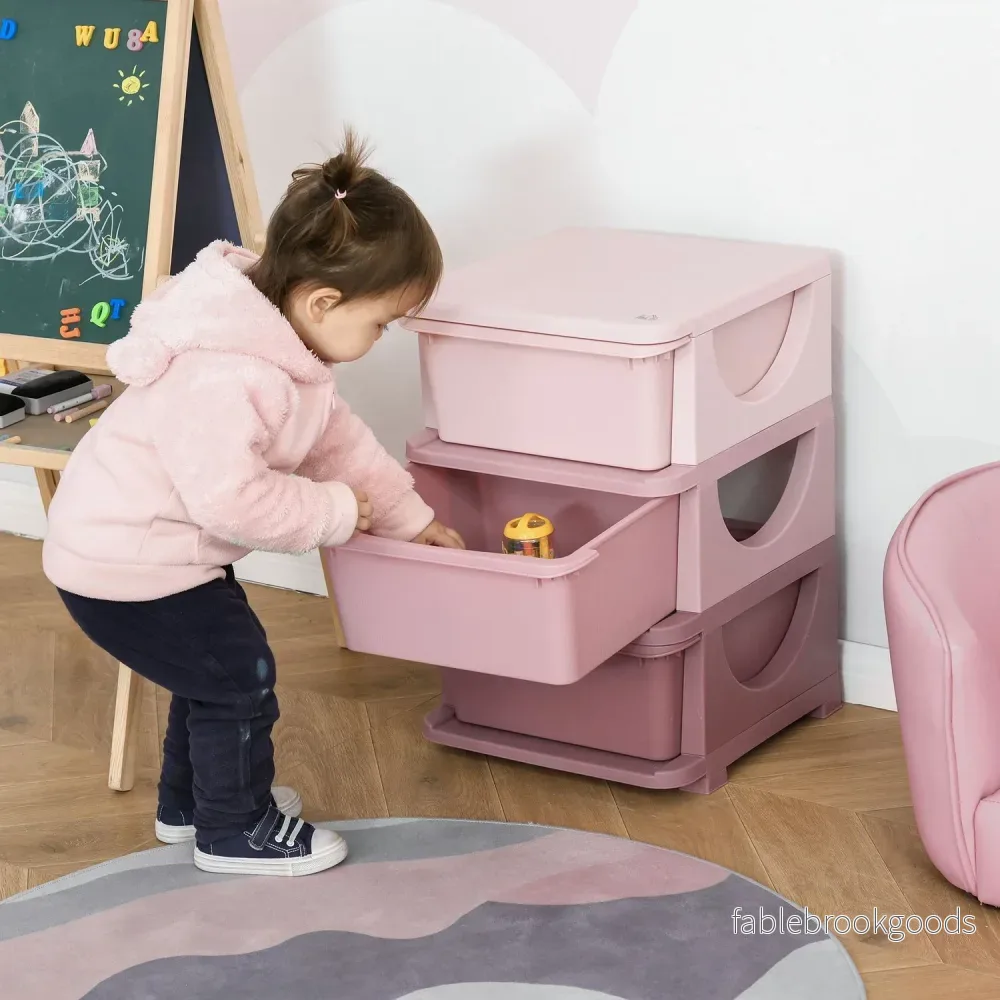 Barns 3-vånings leksaksförvaring Lådskåp – Rosa - Bild 2
