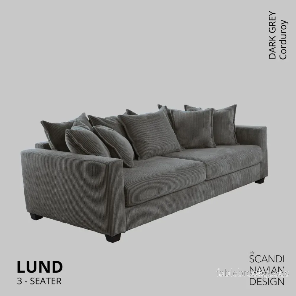 Lund 3-seater Sofa, Dark Grey Corduroy, removable & washable cover - Bild 2