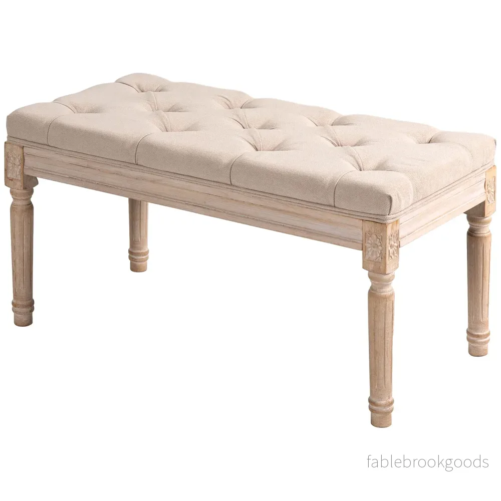 Klädd vintagebänk, linnebeige, 120 kg kapacitet