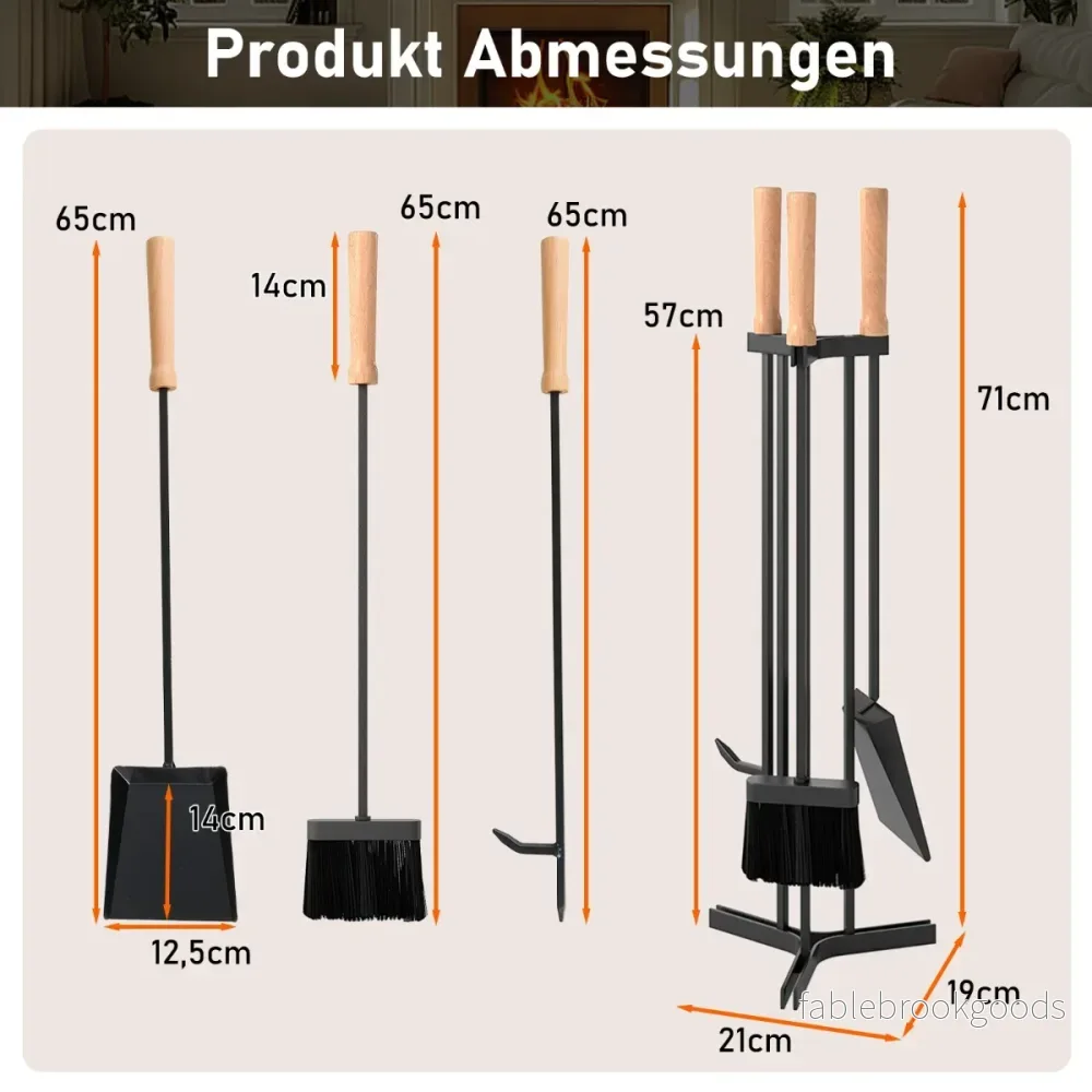 delat – kaminverktygsset robust metall eldstadsset med spjäll, skyffel, borste och stabil hållare – 4 – Svart - Bild 2