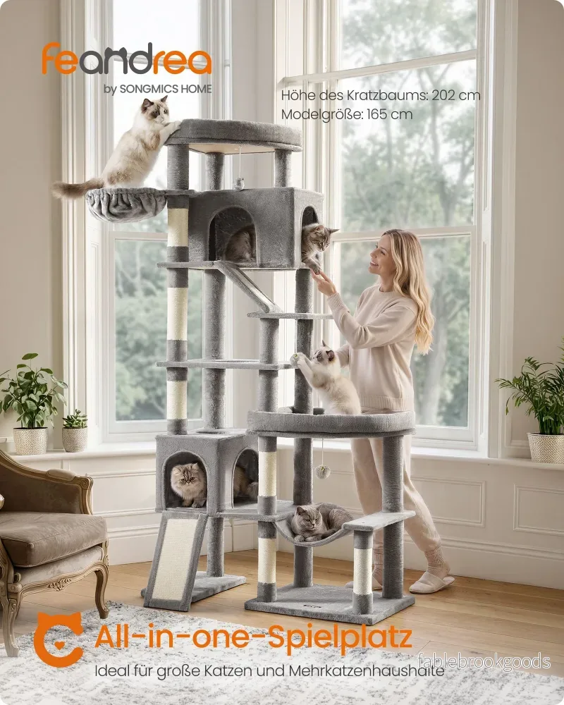 Krabpaal - Met Sisalstammen en Rustplateaus - Voor Grote Katten - Lichtgrijs - 105 x 45 x 202 cm - Bild 2