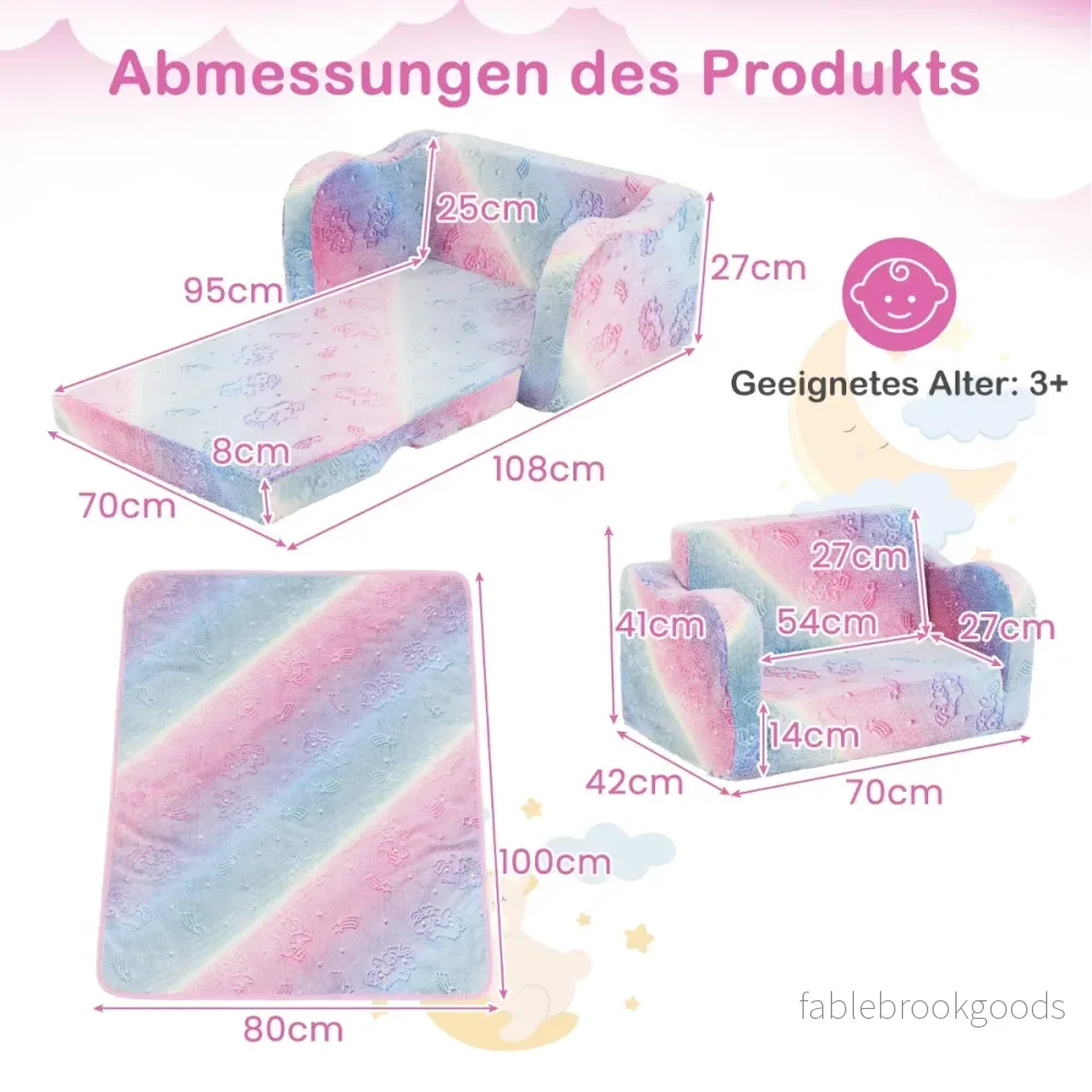 Barnsoffa – med filt i fällsoffa/liggsoffa för småbarn – 2 1 – Regnbåge - Bild 2