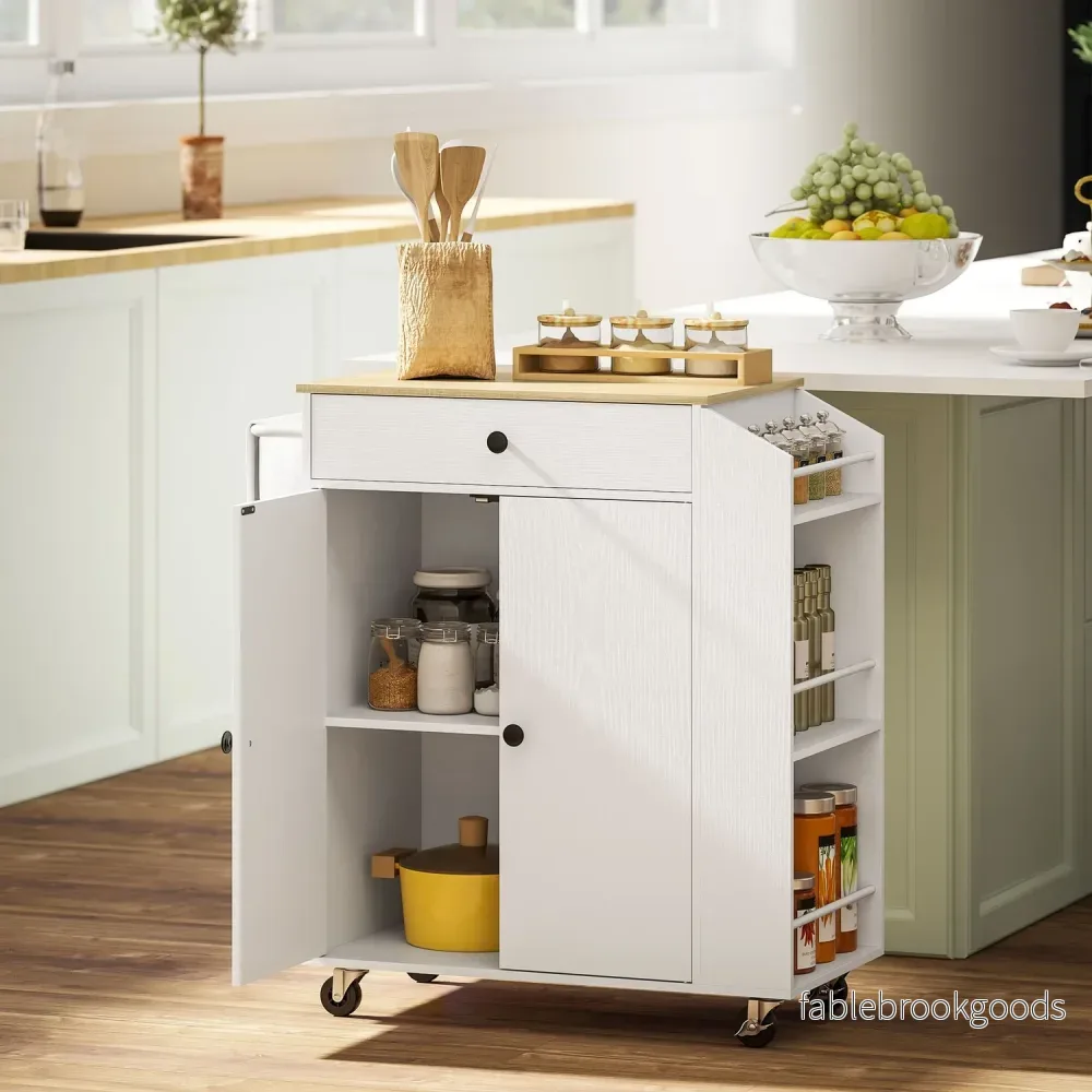 White Kitchen Trolley Island – Hjul, lådor & handduksställ - Bild 2