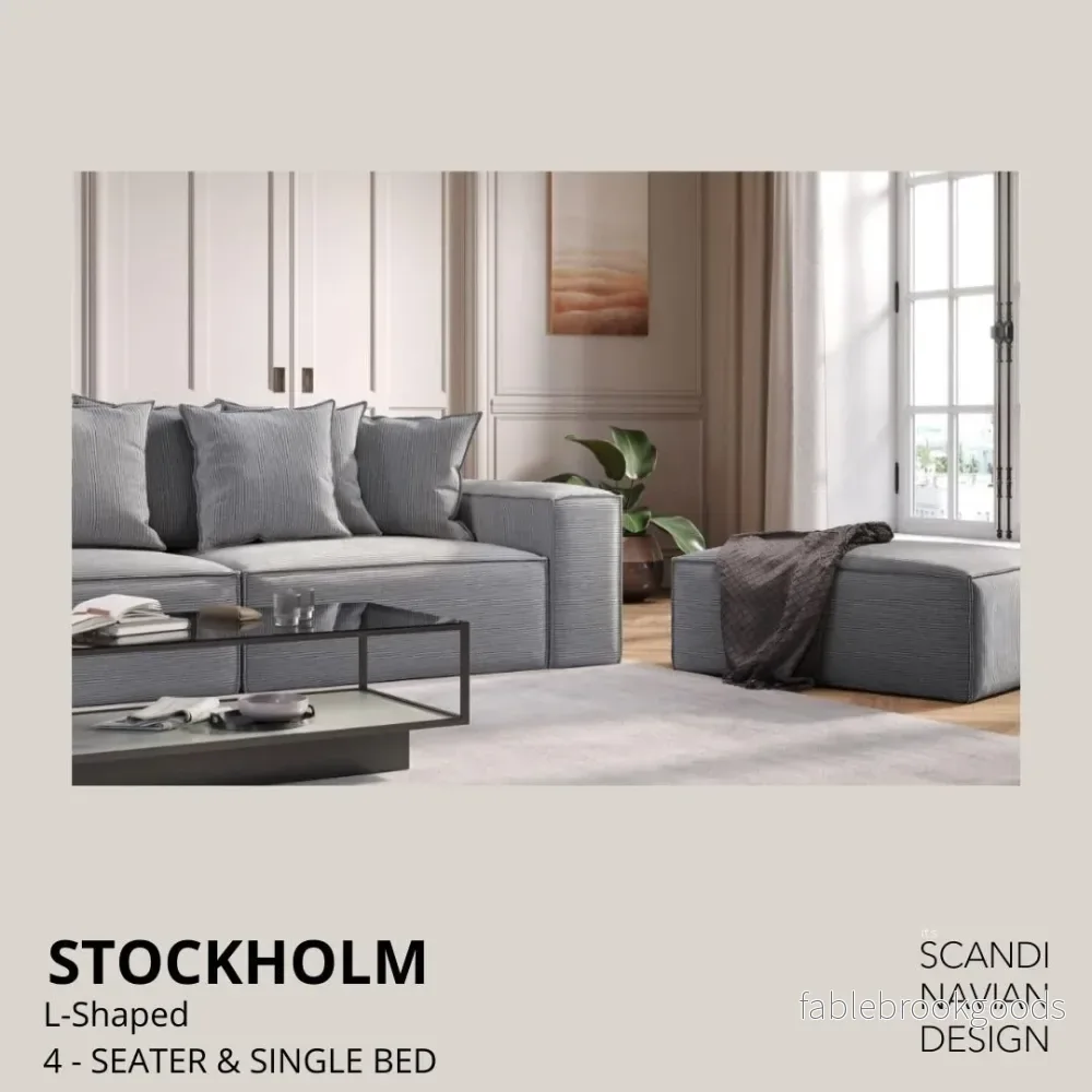 Stockholm L- Shaped sofa/single bed Exclusive Corduroy Antracite removable & washable cover - Bild 2