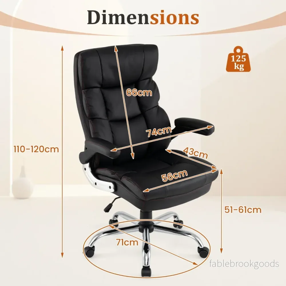 Ergonomisk – Kontorsstol Med Vikbara Armstöd Och Vippfunktion Chefsessel Datorstol – Svart - Bild 2