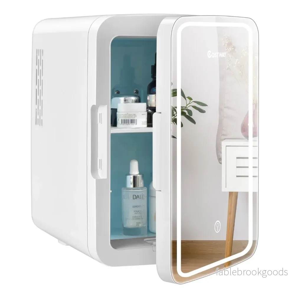 Minikylskåp – Bärbart med LED spegel – 10 L 23 x 28 x 34 cm – Vit